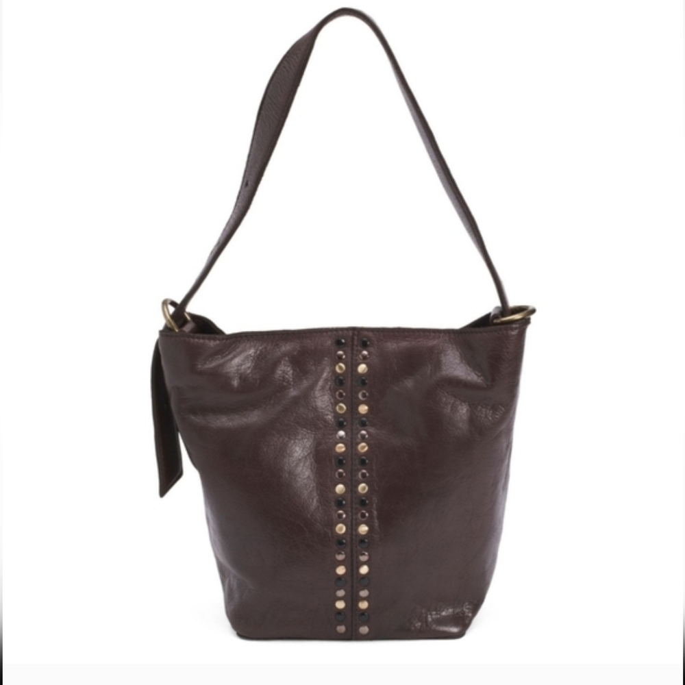 Chic Dark Brown Studded Shoulder Bag